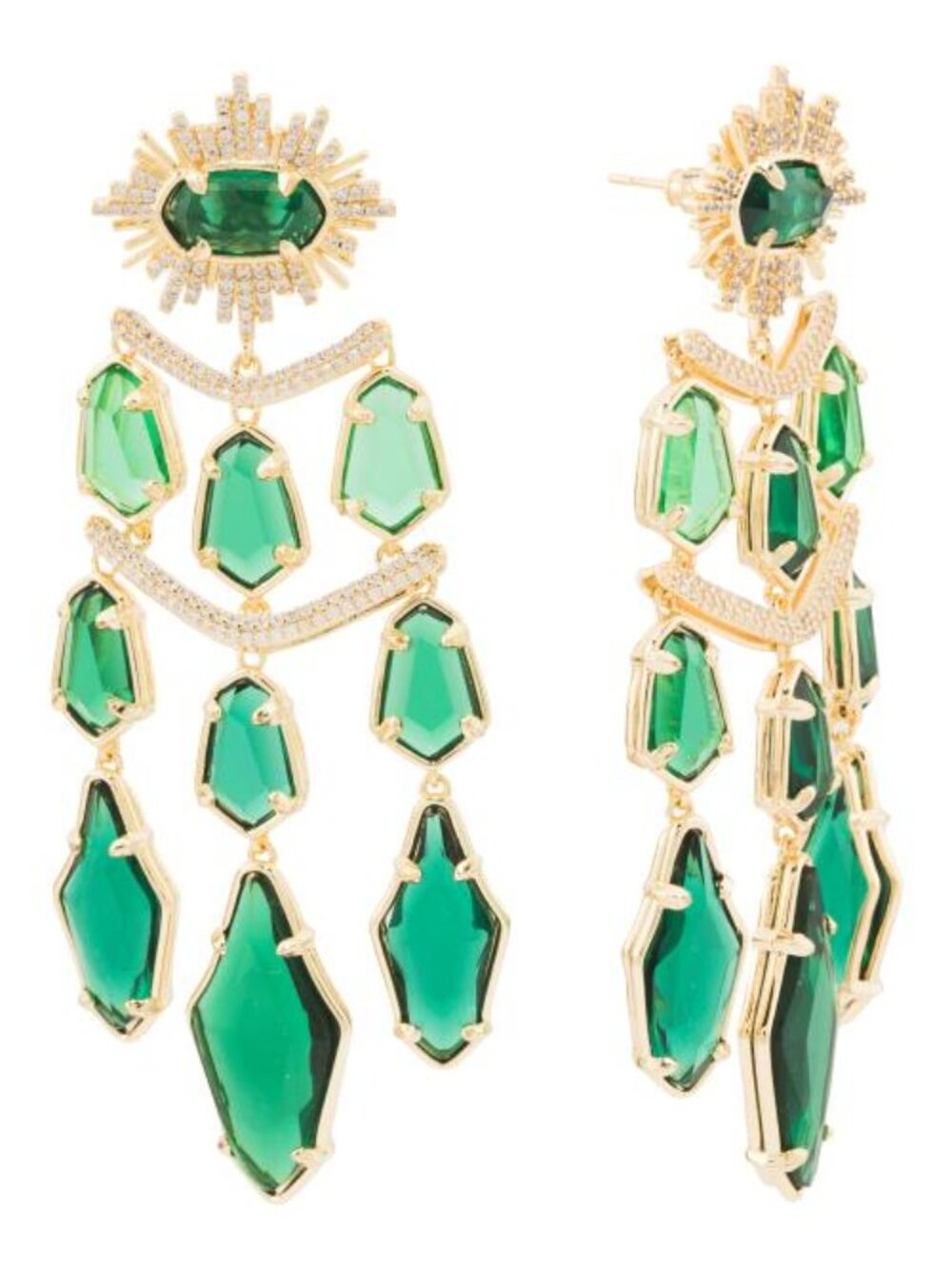 KENDRA SCOTT Gold Green Glass Alexandria Tiered Statement Earrings